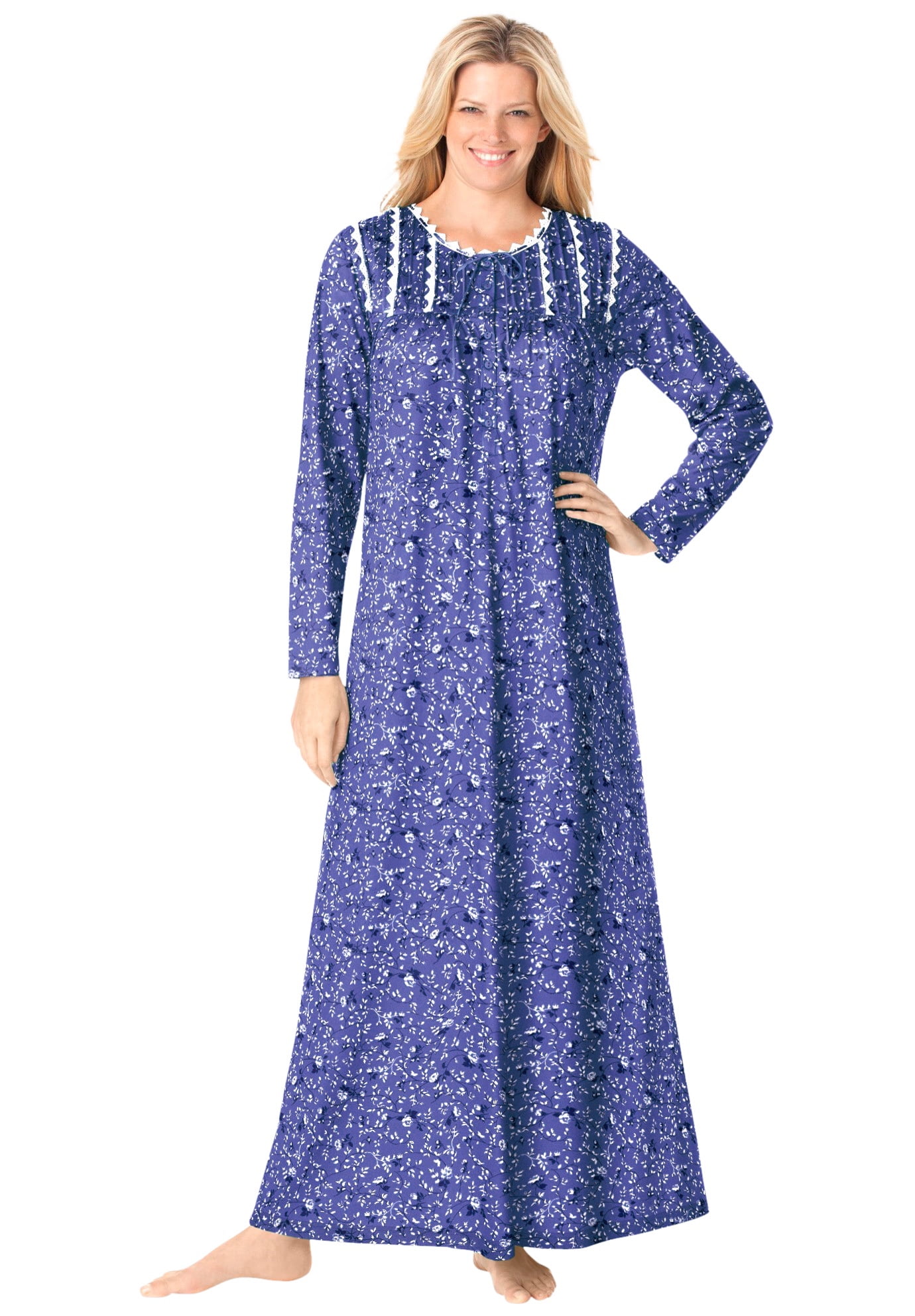 Dreams & Co. Women's Plus Size Floral Knit Gown Nightgown