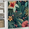 thumbnail image 6 of Orinice Tropical Shower Curtain Summer Colorful Hawaii Banana Leaf Jungle Plant Palm Leaves Hibiscus Flowers Print Pattern Bathroom Curtain Set with Waterproof Fabric Nature Bath Decor 60x72, 6 of 7