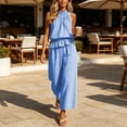 thumbnail image 2 of Lcziwo Women's Gingham Matching Set Elastic Waist Ruffle Trim Tank Tops Wide Leg Pant Set Casual Beach Vacation Lounge Set Blue,L, 2 of 7