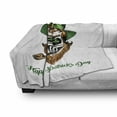 thumbnail image 3 of Skull Smoking Soft Flannel Fleece Throw Blanket, Image of Leprechaun Skeleton Head and Shamrock Leaves on Eye Sockets, Cozy Plush for Indoor and Outdoor Use, 50" x 60", White Multicolor, by Ambesonne, 3 of 6