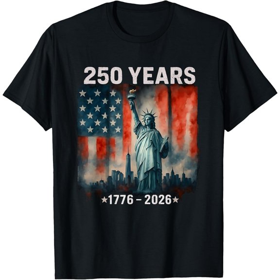 Men's 250 Years Flag Statue of Liberty 1776-2026 250th Birthday T-Shirt, Comfortable Breathable Soft Tee, Men's 100% Cotton Graphic T-Shirt 180gsm