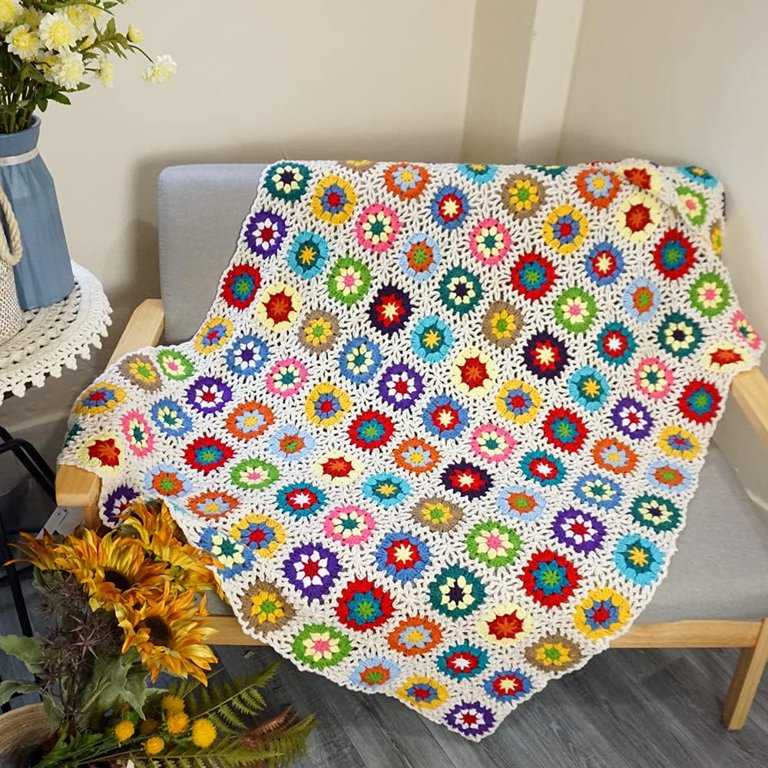 その他 USED HANDMADE BLANKET ZXNYH Handmade Crochet Throw Blanket Granny Blanket Sweater Style