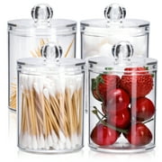 FLONOZZ Dispenser Apothecary Jars, 4 PcsCanister Clear Plastic Acrylic Jar Containers for Cotton Ball,Cotton Swab