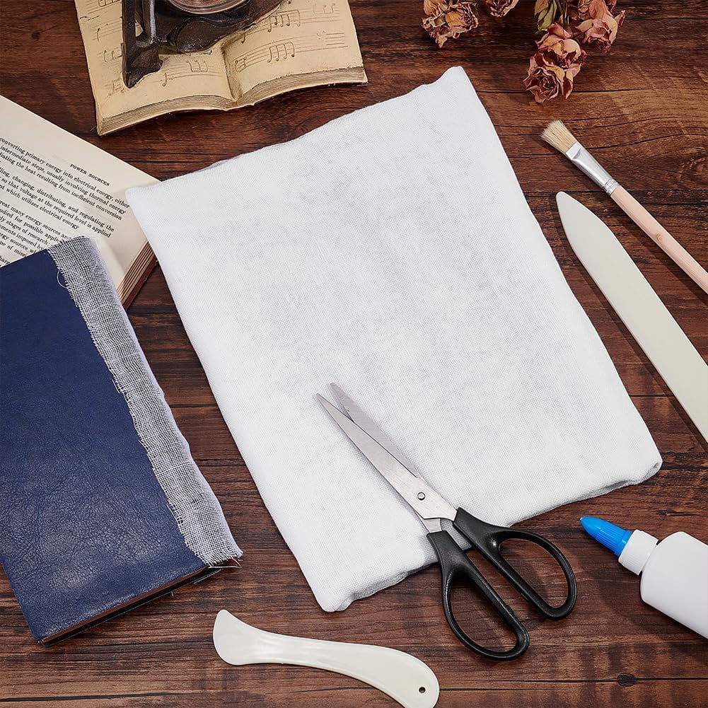 Book Binding Cloth Kits Binding Tools Set with 2Sheets White Cotton Cloth Fabric Book Cloth 2pcs Bone Folder Paper Creaser 1 Brush for DIY Bookbinding Crafts Sewing 126×15.8 inch White