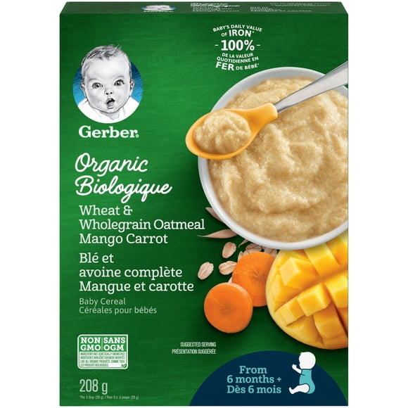GERBER Organic Wheat & Wholegrain Oat Mango Carrot, Baby Cereal