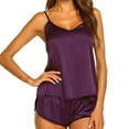 thumbnail image 4 of MSJUHEG Pajama Sets For Women 2 Piece Womens Pajamas Silk Pajamas For Women Solid Color Leisure Spandex 1 Top And 1 Pair Of Pajama Pants Sleepwear Sets Scoop Neck Sleeveless Slim-Leg Purple S, 4 of 9