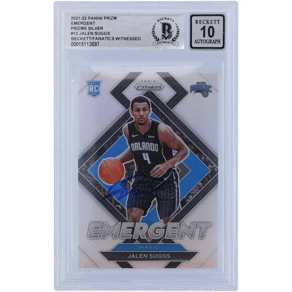Jalen Suggs Orlando Magic Autographed 2021-22 Panini Prizm Emergent Silver #12 Beckett Fanatics Witnessed Authenticated 10 Rookie Card - Fanatics Authentic Certified
