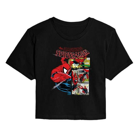 Marvel - Spider-Man Comic Panel Portrait - Juniors Cropped Short Sleeve Graphic T-Shirt