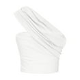 thumbnail image 4 of Kaemgyyd Womens Summer Tops One-Shoulder Solid Crop Shirt Clubwear Fashion Sleeveless Ruched Going out Clothes for Party, 4 of 4