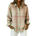 thumbnail image 2 of Retro Plaid Print Shirt Plaid Shirt Plaid Blouses For Women Dressy Work Tops Plaid Button Up Shirts for Women Patchwork Button Down Shirts Plaid Fall Blouses Fall Outfits Long Sleeve Mint Green XL, 2 of 4