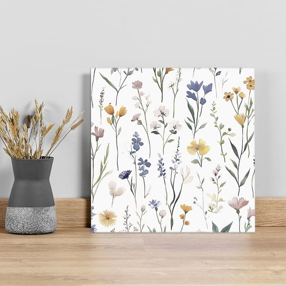Watercolor Wildflowers Wall Art Painting on Canvas, Spring Botanical Floral Canvas Art Home Prints Wall Art Framed Modern Artwork for Living Room Bedroom Wall Decor 8x8in
