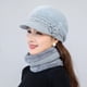 thumbnail image 5 of Gorro de punto de pelo de conejo de otoño e invierno para personas de mediana edad y mayores, conjunto de tres piezas de gorro de lana cálido de invierno para niños y bufandas, 5 of 6