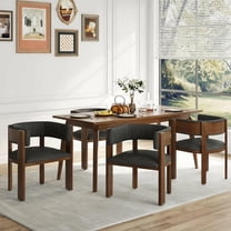 Upholstered Dining Chair Set of 4, Mid-Century Modern Kitchen Chair with Barrel Backrest, Solid Wood Legs Leather Armchair for Dining Room, Office, Living Room, 350lbs Capacity