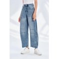 thumbnail image 3 of Women High Waist Barrel Leg Jeans, Vintage Washed Denim Stitched Detail Baggy Wide Leg Casual Jeans, 3 of 6
