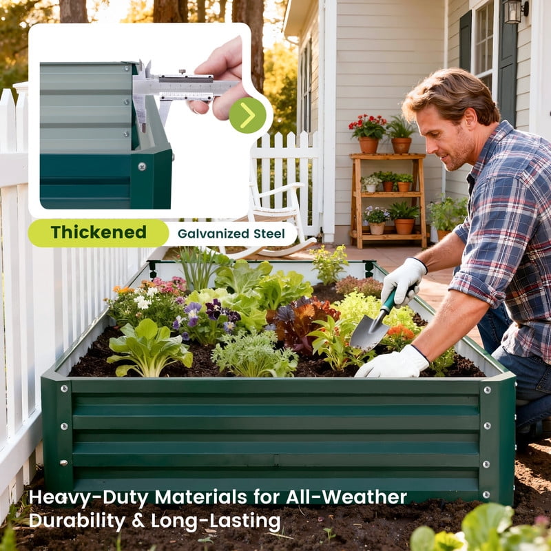 Vineego 6x3x1FT 1PCS Galvanized Raised Garden Bed Square Metal Planter Box for Vegetables Flowers