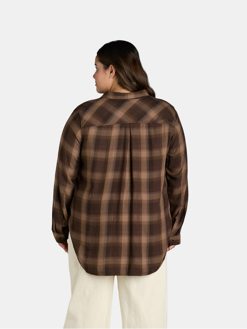 Terra & Sky women's Plus Plaid Button-Down Shirt - Flannel