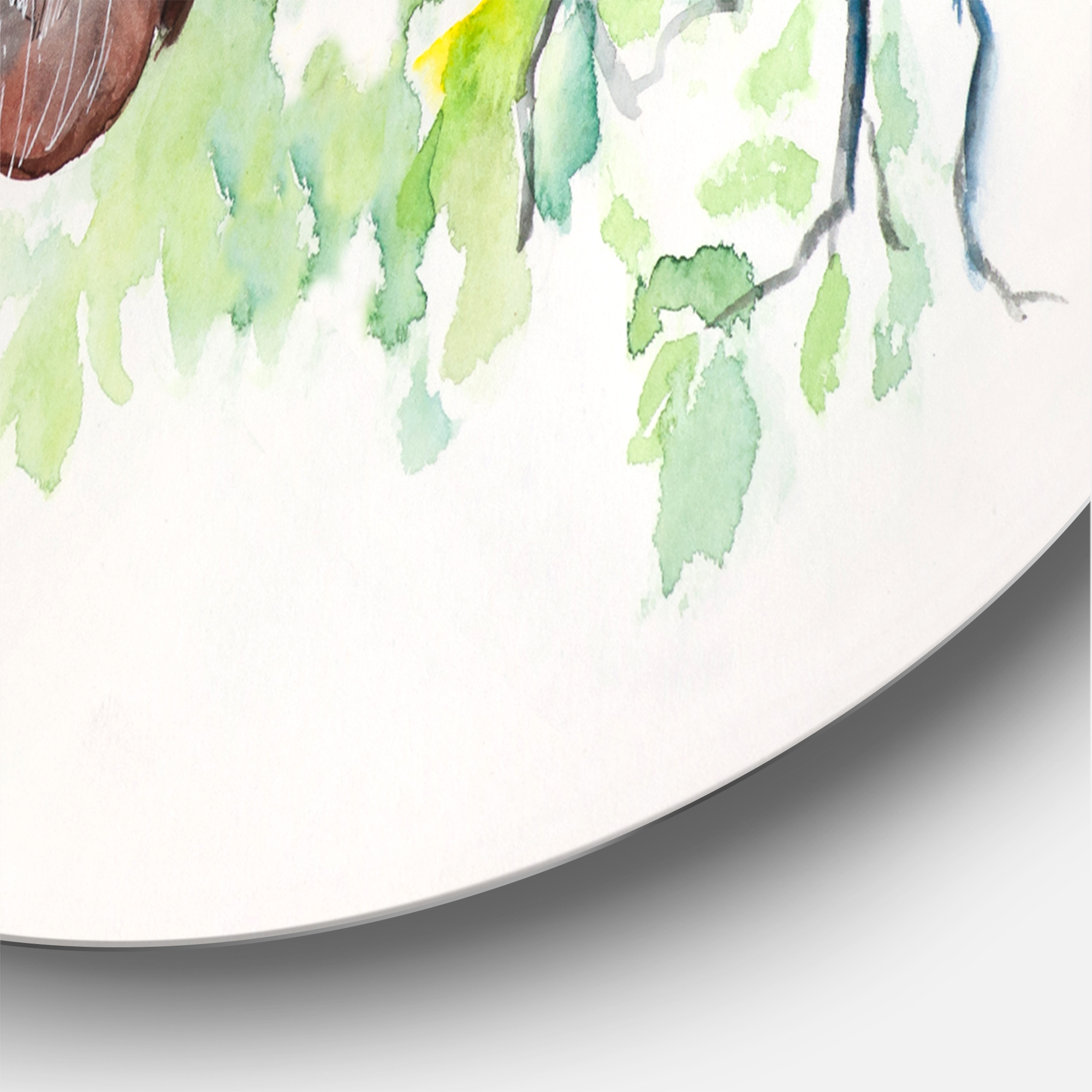 Designart 'Bird Friends With Owl On A Branch' Traditional Circle Metal Wall Art 29x29 - Disc of 29