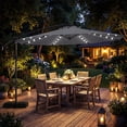 thumbnail image 3 of Costway 10 FT Solar Offset Hanging Umbrella Patio Cantilever Umbrella with 32 LED Lights Gray, 3 of 10