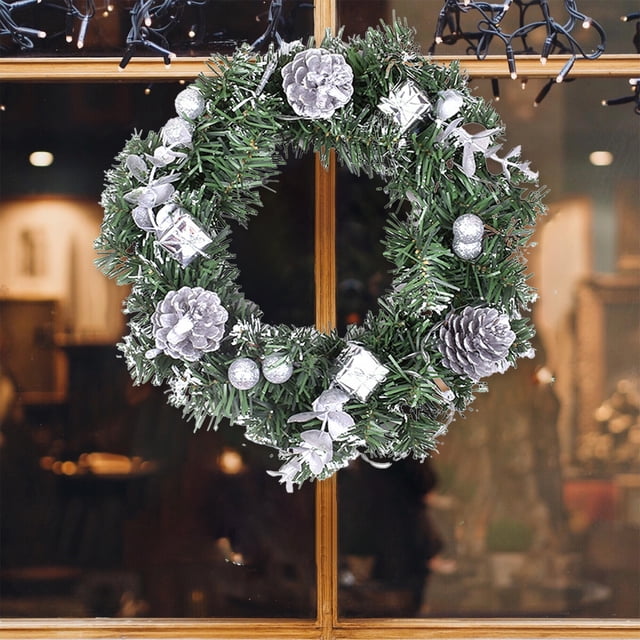 Fridja Cadeaux de Noël Couronne de Noël Décoration de Fête de Noël avec Baies Pins Cônes et Boules Rouges Adaptée pour Portes Fenêtres Décoration Intérieure et Extérieure