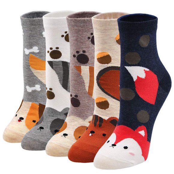 GDREDA Womens Cat Dog Socks Cute Animal Cotton Ankle Sock Funny Colorful Novelty Sox Women Gift 5 Pairs Multicolor,One Size
