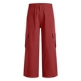 thumbnail image 4 of NordicNest Elastic Waist Cargo Capris for Women, High Waist Capri Pants for Women with Pockets, Casual Summer Capris Red L, 4 of 5