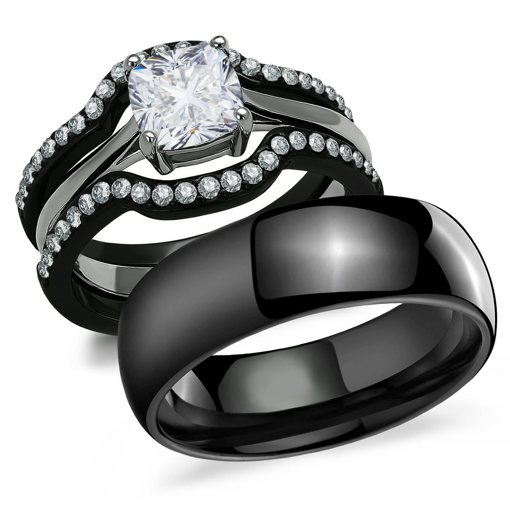 Bellux Style - His and Hers Matching Wedding Rings - Women&rsquo;s Black
