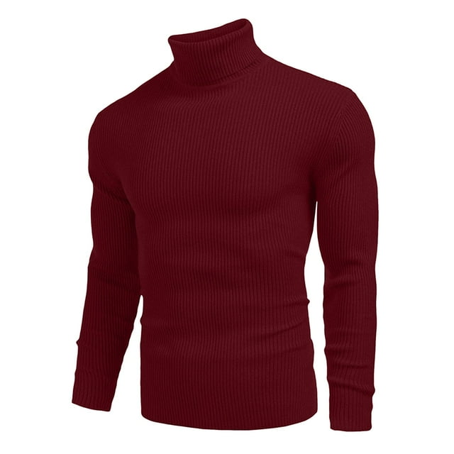 Ketyyh-chn99 Cardigans pour Hommes Masculin Chandail d'Automne et d'Hiver Col Rond Chandail à Enfiler Chandail de Base Haut à Col Montant Assorti Vin,TG