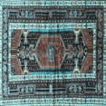thumbnail image 1 of Ahgly Company Indoor Square Medallion Light Blue Traditional Area Rugs, 8' Square, 1 of 4