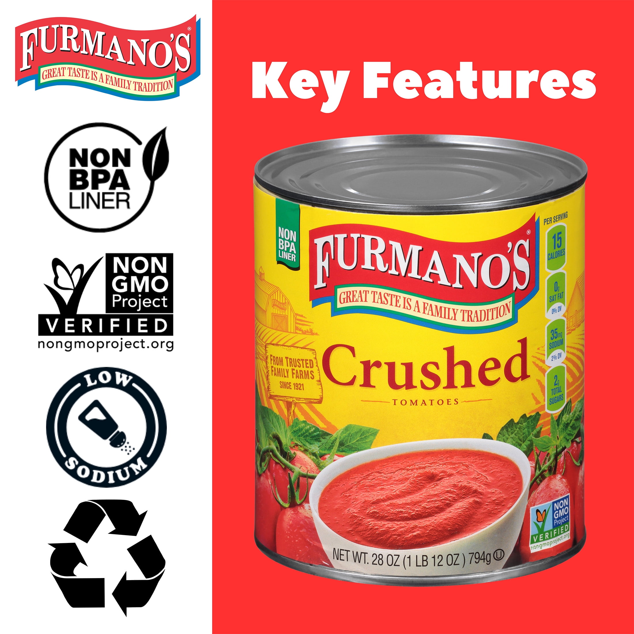(2 pack) Furmano's Crushed Tomatoes, 28oz, Can