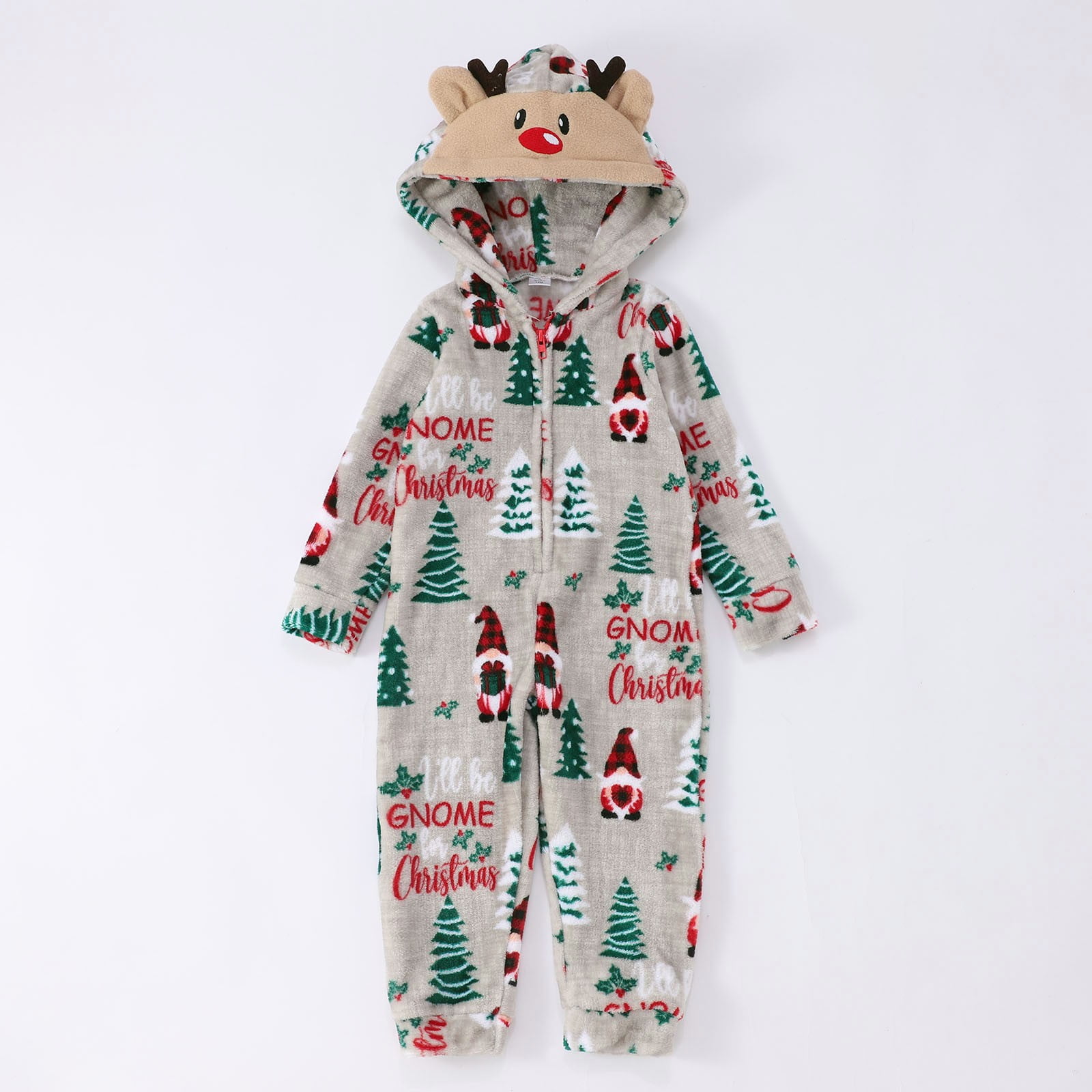 CUZIBR Christmas Family Pajamas Thickened Downy Long Sleeve Hooded Full Zipper Up Overall Sleepwear Outfits Lovely Snowflake Snowman Print One Piece Jumpsuits Loungewear For Baby,Grey,6-9 Months