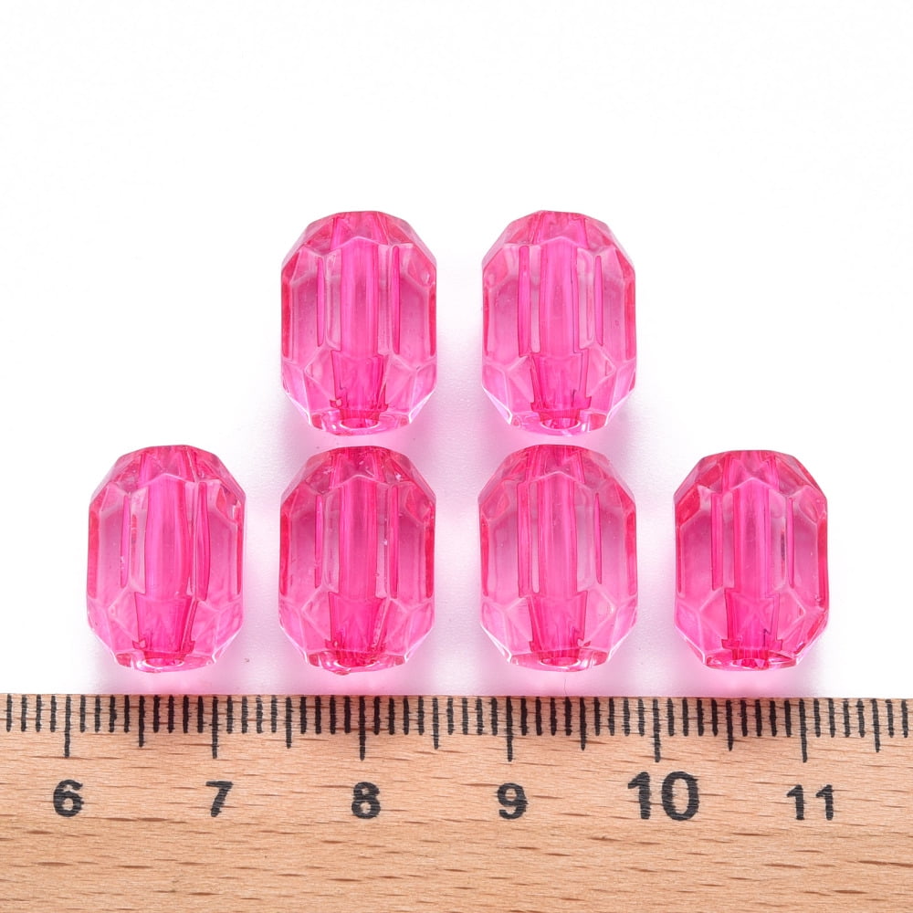 Transparent Acrylic Beads Oval Faceted Hot Pink 14x10x10mm Hole: 2mm 377pcs/500g