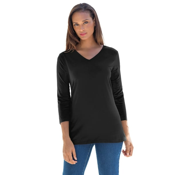 London Women's Plus Size V-Neck Tee 3/4 Sleeve T-Shirt - Walmart.com