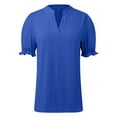 thumbnail image 4 of MIXUE Womens Summer Tops Solid Color V Neck Short Puff Sleeve Elegant Knitting Casual Tunics Tshirts Outwear,Blue,XL, 4 of 5