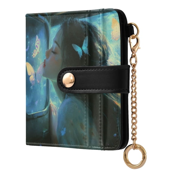 Qxltty Lass Surrounded by Butterflies Ladies Wallet Rfid Slim Thin Compact Credit Card Women Wallet Zipper Coin Pocket and ID Window for Female Gifts