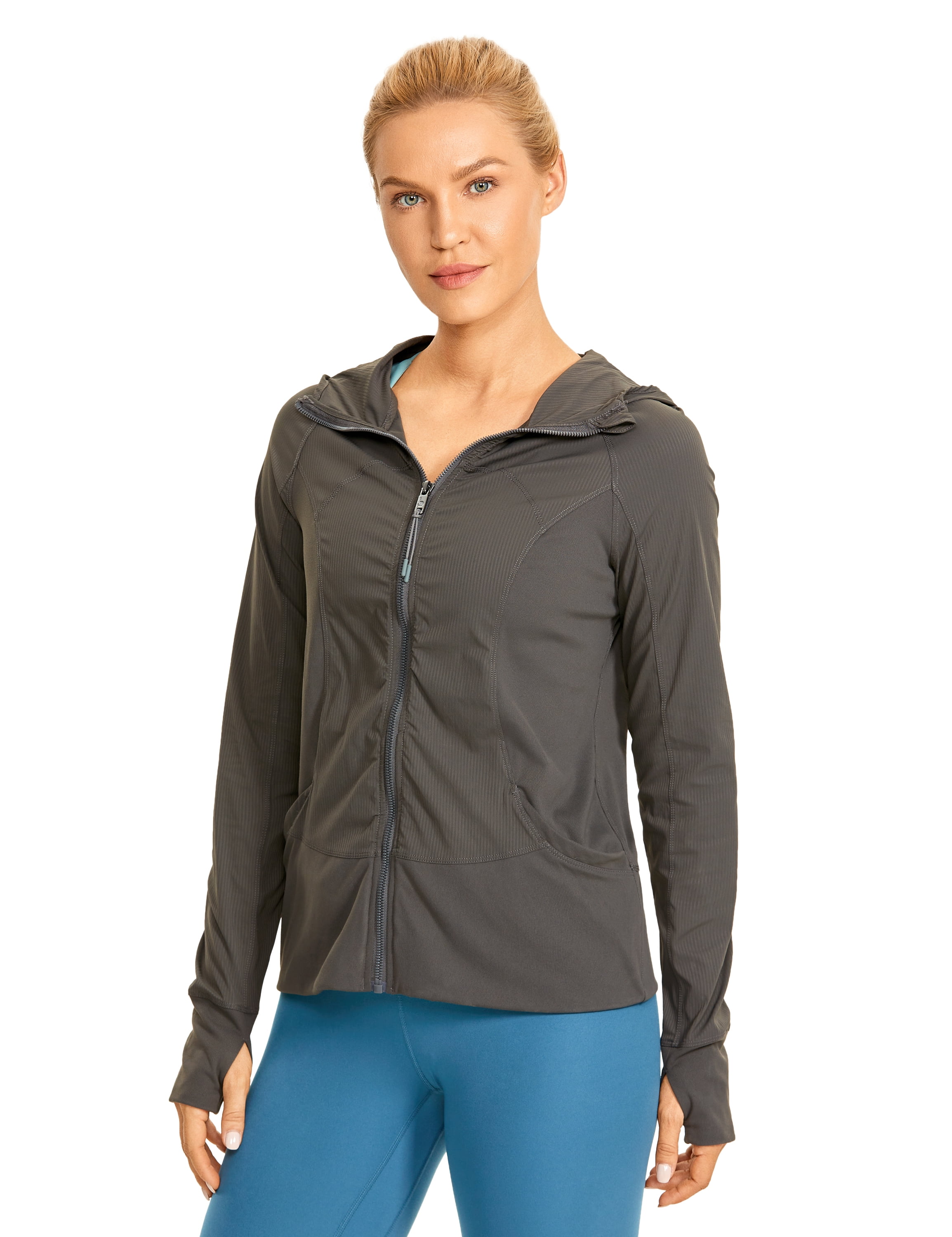 CRZ YOGA Women's Lightweight Breathable Athletic Jackets Full Zip Sweatshirt Running Hoodies with Pockets 