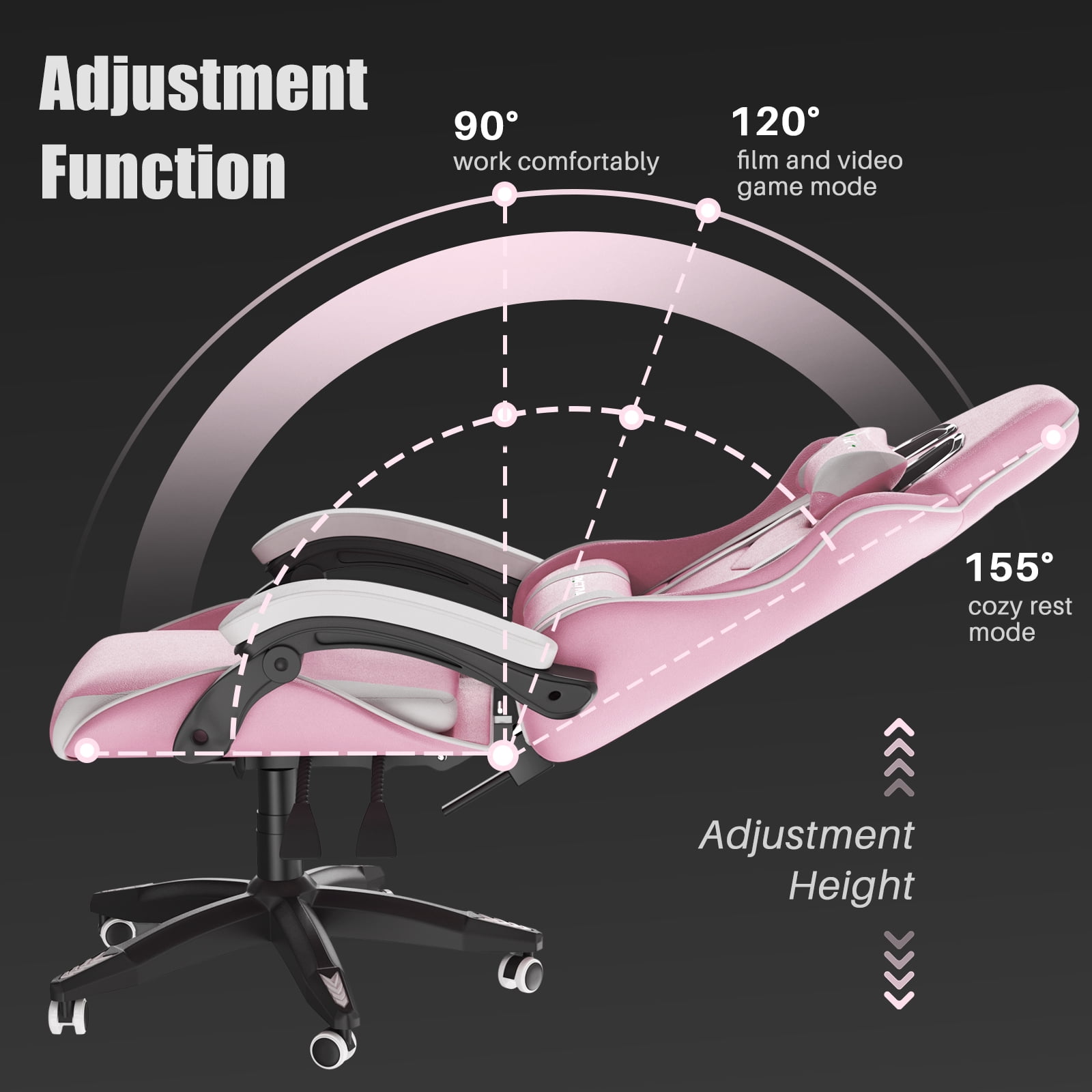 Bigzzia Gaming Chair, Ergonomic Game Chair with Headrest & Lumbar Pillow, Pink