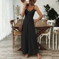 thumbnail image 3 of MORTTIC Women's V-Neck Sleeveless Wide Leg Jumpsuit with Adjustable Straps & Back Bow Tie Spring Summer Flowy Romper Black，XXL, 3 of 7