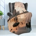 thumbnail image 4 of Detroit Soft Flannel Fleece Blanket, Idyllic Sunset View with High Rise Buildings Riverfront Rocks Calm Peaceful, Cozy Plush for Indoor and Outdoor Use, 50" x 60", Coral Dark Brown, by Ambesonne, 4 of 5