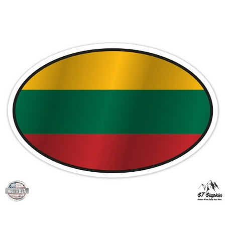 Lithuania Flag Oval - 3" Vinyl Sticker - For Car Laptop I-Pad Phone Helmet Hard Hat - Waterproof Decal