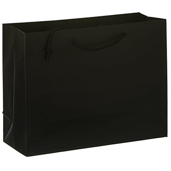 25 Black Matte Laminated Heavy Paper Tote Bag with Cotton Cord Handle (13"x5"x10")