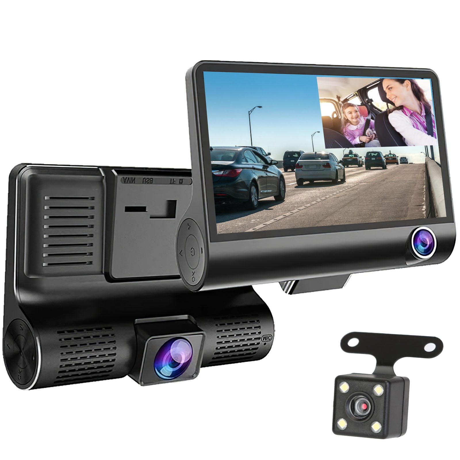 iMounTEK Dash Cam for Cars, 1296P Full HD Dash Camera with 4inch LCD  Display, 3 Channel Dash Cam with Night Vision, Driving Recorder 