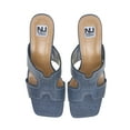 thumbnail image 2 of Ninety Union Bright Open Toe Open Back Mule On A Gold Trimmed Heel, Blue Jeans, 4, 2 of 5