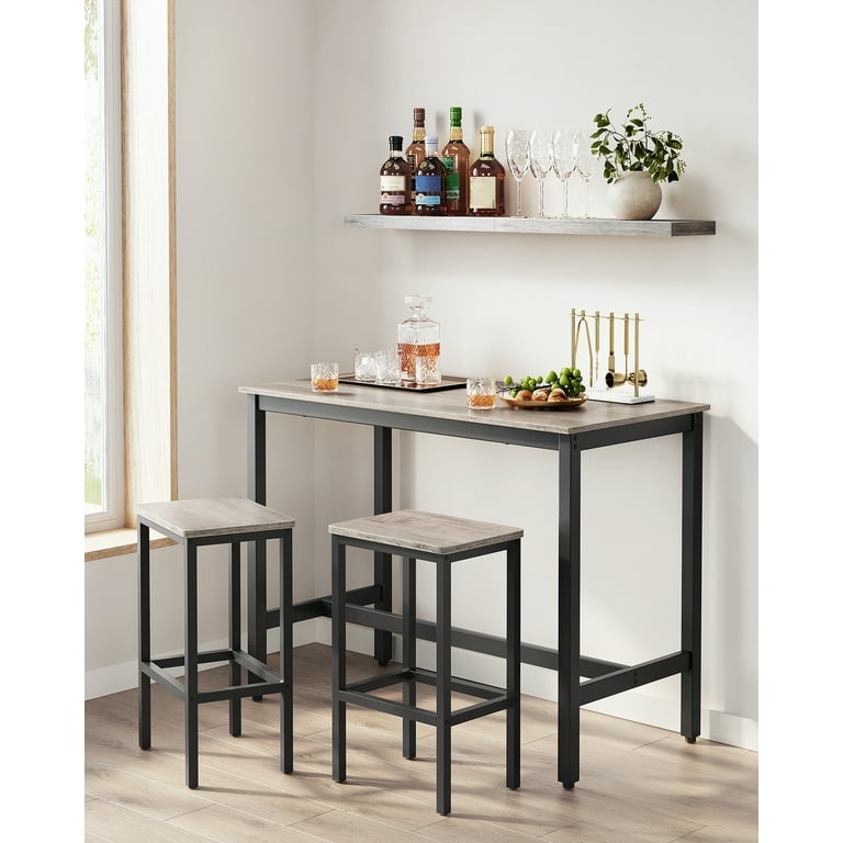 VASAGLE Industrial Style Breakfast Seating Height Bar Stool Set Counter Table with 2 Stools Greige and Black