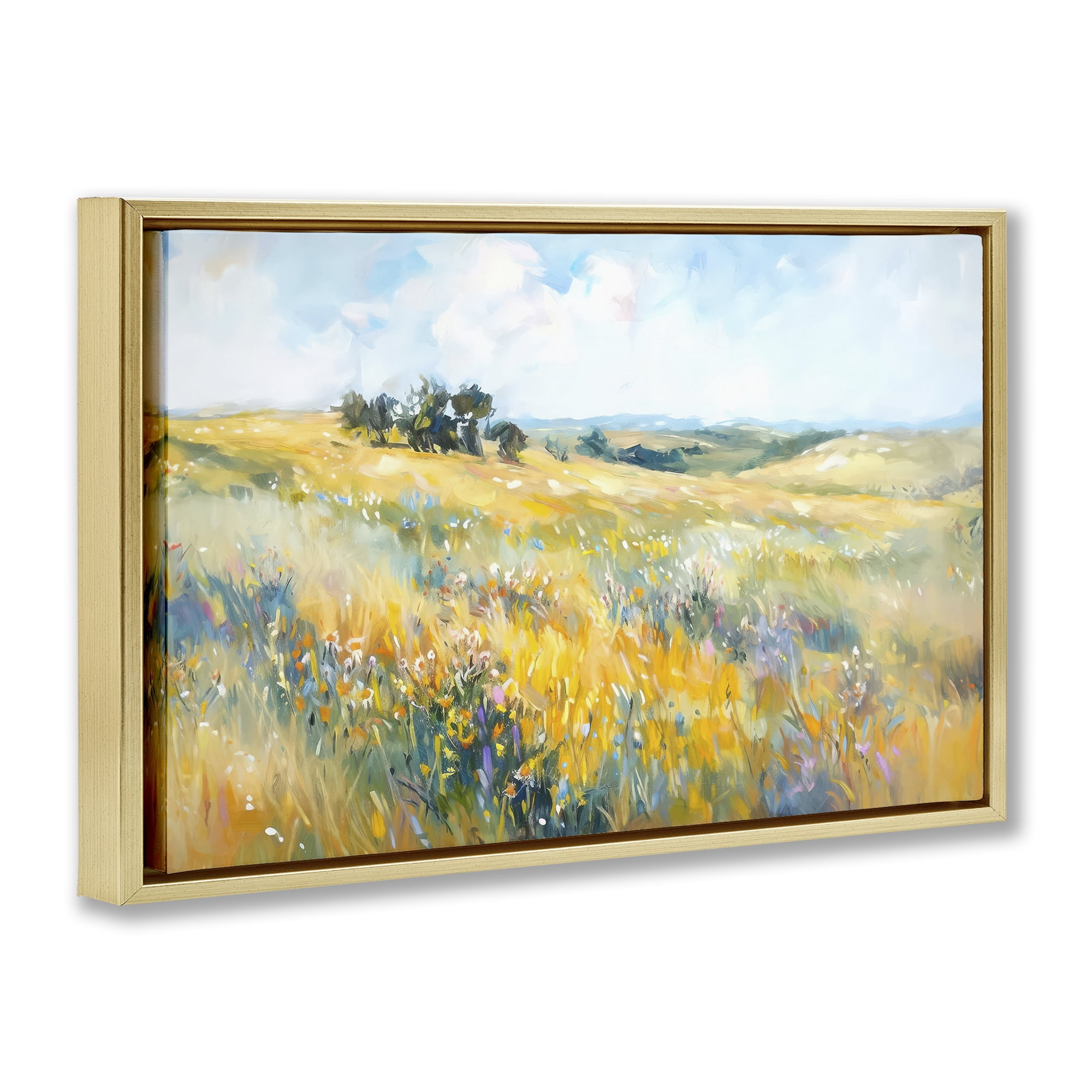 Stupell Industries Country Prairie Scene Landscape & Nature Painting Gold Floater Framed Canvas Art Print Wall Art, 25 x 17