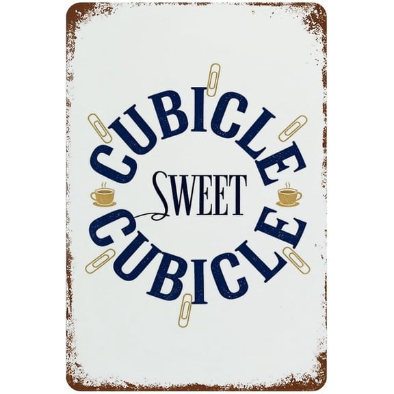 Metal Cubicle Wall Sign, Coffee and Paperclip Design, Office Workspace Decor Plaque, 8 x 12 Inch