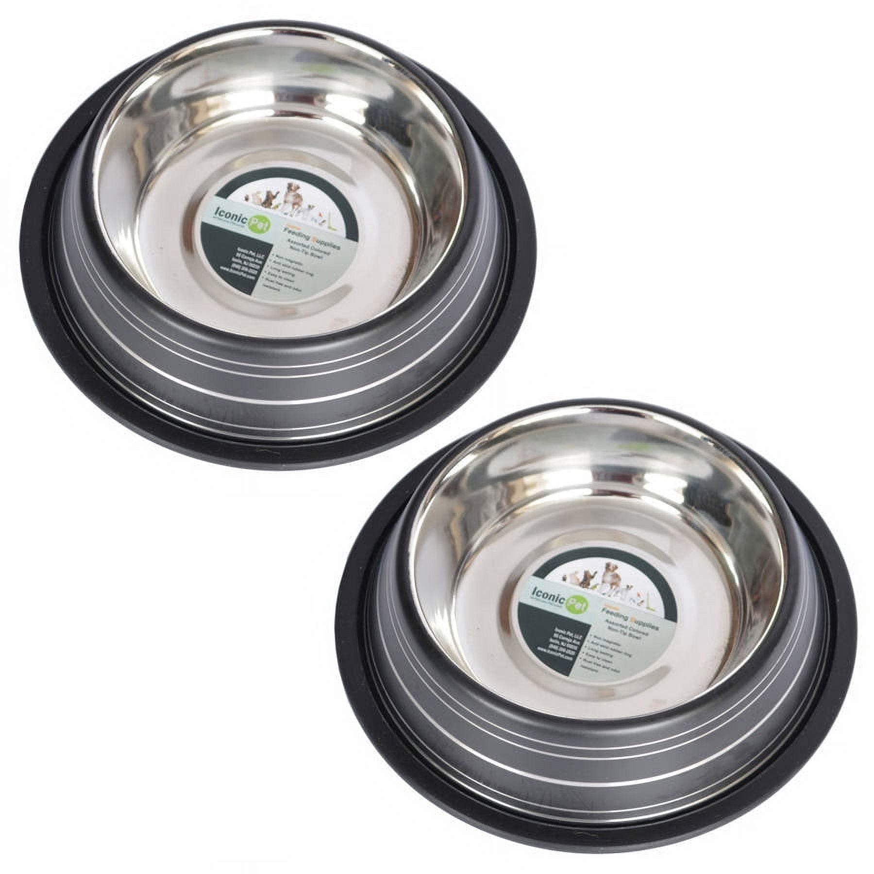 Iconic Pet 2-Pack Color Splash Stripe Non-Skid Pet Bowl, For Dog or Cat, Black, 16 Oz, 2 Cup