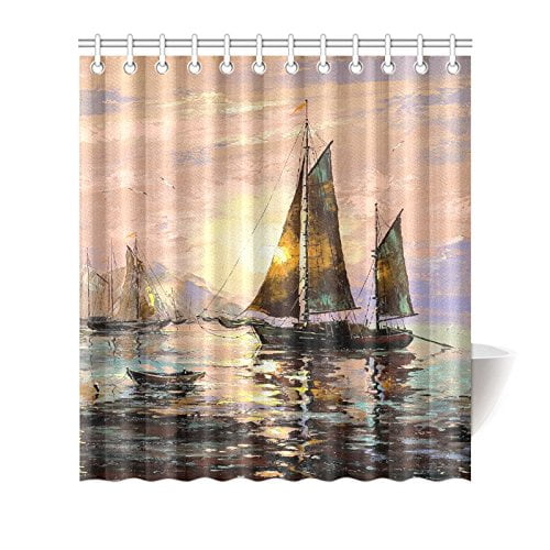 Gckg Decorative Sailing Boats Painting Art Shower Curtain Hooks Gckg Decorative Sailing Boats Painting Art Shower Curtain Hooks 66x72 Inches Colorful Fabric Oil Under The Summer Sunglow Sea