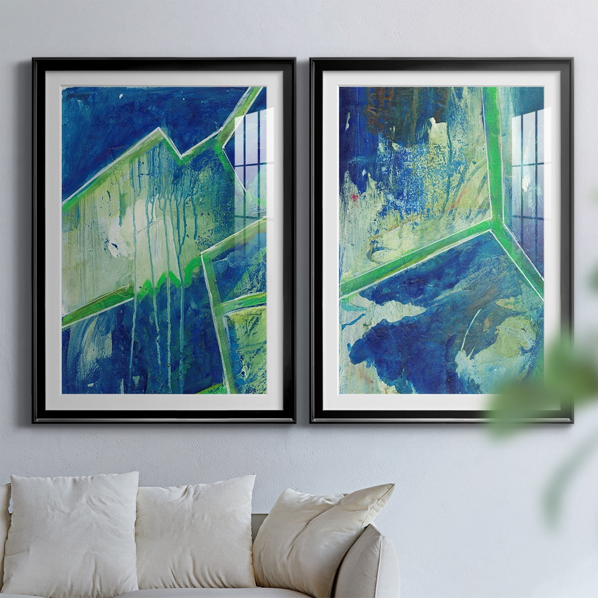 Wexford Home Geometric in Cool V Premium Framed Print, 22.5" x 30.5" - Ready to Hang, Black (Set of 2)