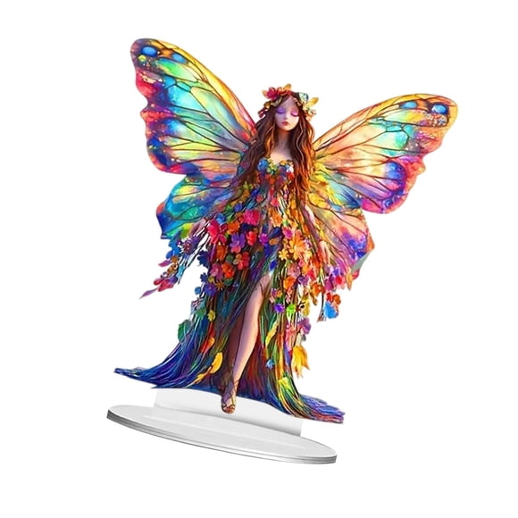 Decoración de hada con mariposa 2D, decoración acrílica, centro de mesa, obra de arte, adorno plano de mesa para estantería, armario