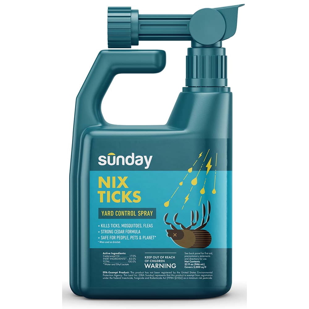 Sunday Nix Ticks Yard Control Spray, Strong Cedar Oil Formula, 32 Ounce